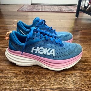 Women's Hoka bondi 8. Blue and pink. Size 8.5 wide